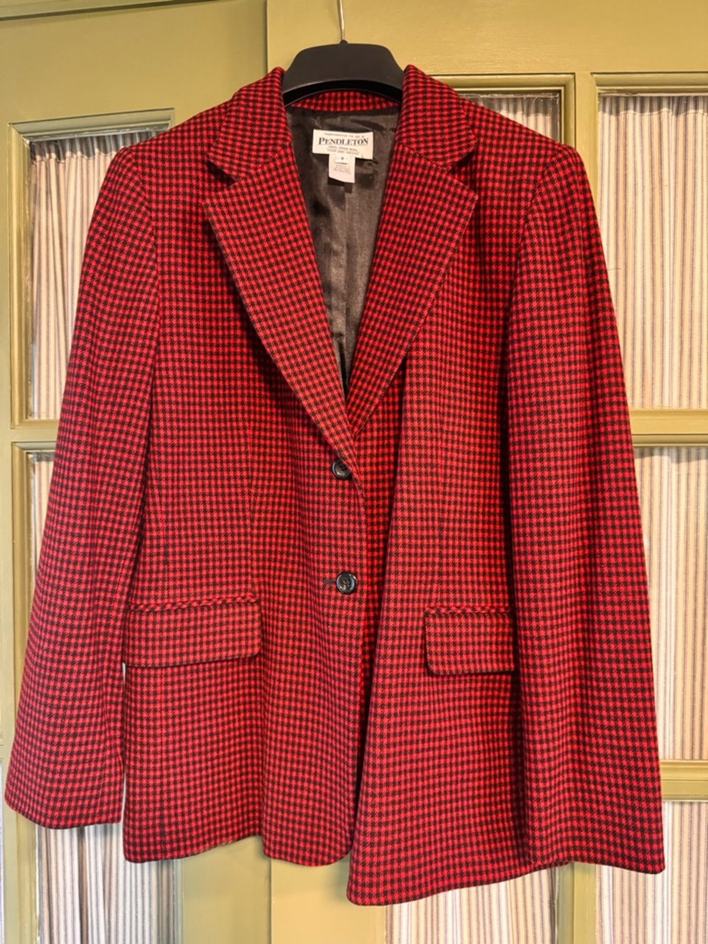 Pendleton Red Houndstooth Virgin Wool Blazer - New Without Tags